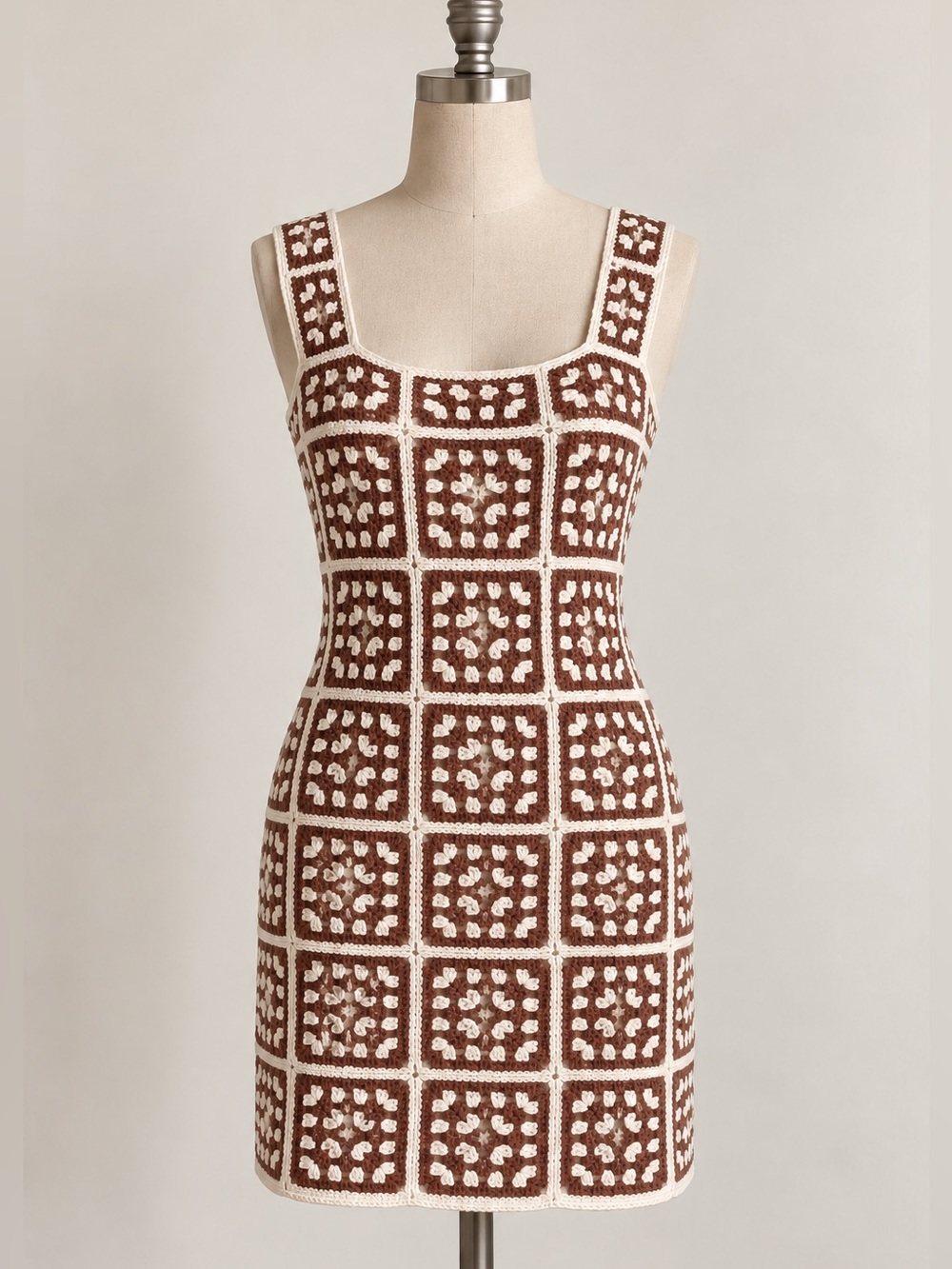 Marine Layer Archive Celeste Crochet Mini Dress Brown White XS NWT $218.